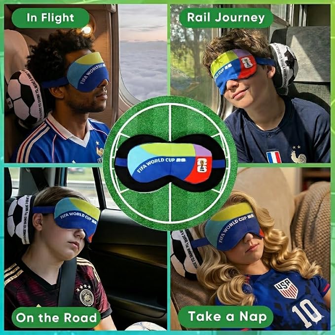 MESUCA FIFA World Cup 2026 Travel Pillow with Eye Mask, Soccer Ball Design Toy Plush 2-in-1 Neck Pillow, Ideal for Car, Airplane, Train Journeys, Kids Gift, FIFA World Cup 2026 Merchandise - Image 3