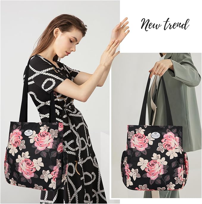 HUA ANGEL Floral Tote Bag - Casual Shoulder Bag Daily Tote Bag with Zipper Gym Travel Shopping Work Handbag for Women - Image 6