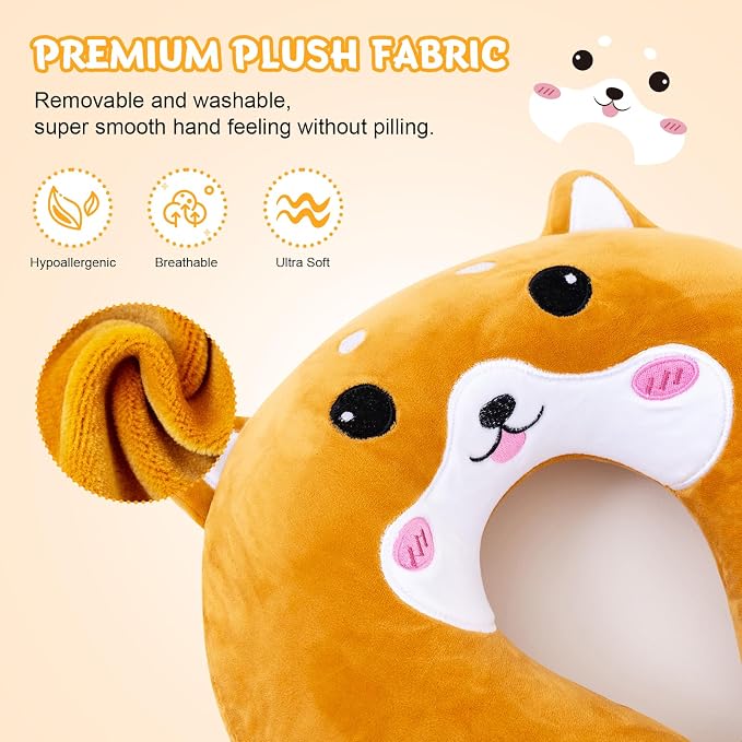 Cirorld Travel Pillow for Kids Adult Cute Neck Pillow for Traveling Memory Foam Airplane Pillow Sleep Mask Animal Flight Pillow Head Rest Neck Support for Cars Long Flights (Dog, 3-8 Y/O) - Image 3
