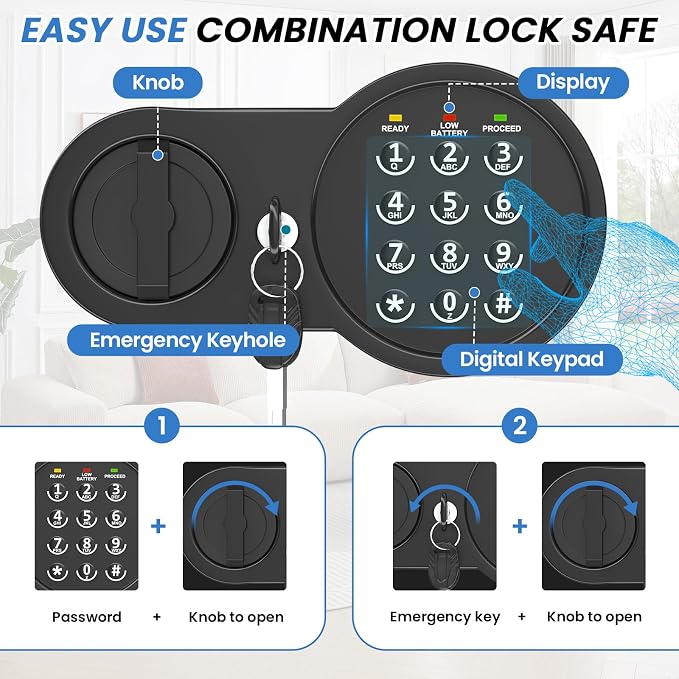 0.5 Cu Ft Mini Safe Box with Fireproof Document Bag, Money Safe with Keys & Pass Code & Wall Mount Kits, Small Safes with Smart Alert System for Money, Jewelry, and Documents【2026 New】 - Image 8