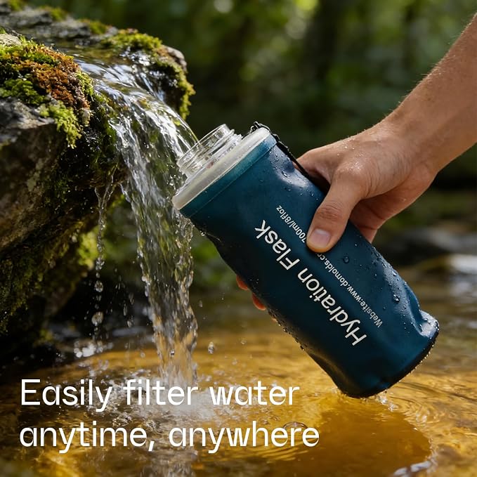 GUYI 700ml Collapsible Water Filter Bottle, Removes Impurities, BPA Free, Ultralight for Hiking, Camping, Cycling & Travel-Dusty Blue - Image 6
