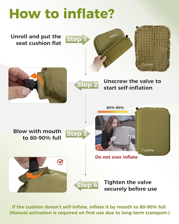 ATEPA Inflatable Seat Cushion | 2" & 2.5" Foam Core Seat Pad, Self Inflating, Compact, Stadium, Airplane, Travel, Camping, Hiking, Sports events - Image 6