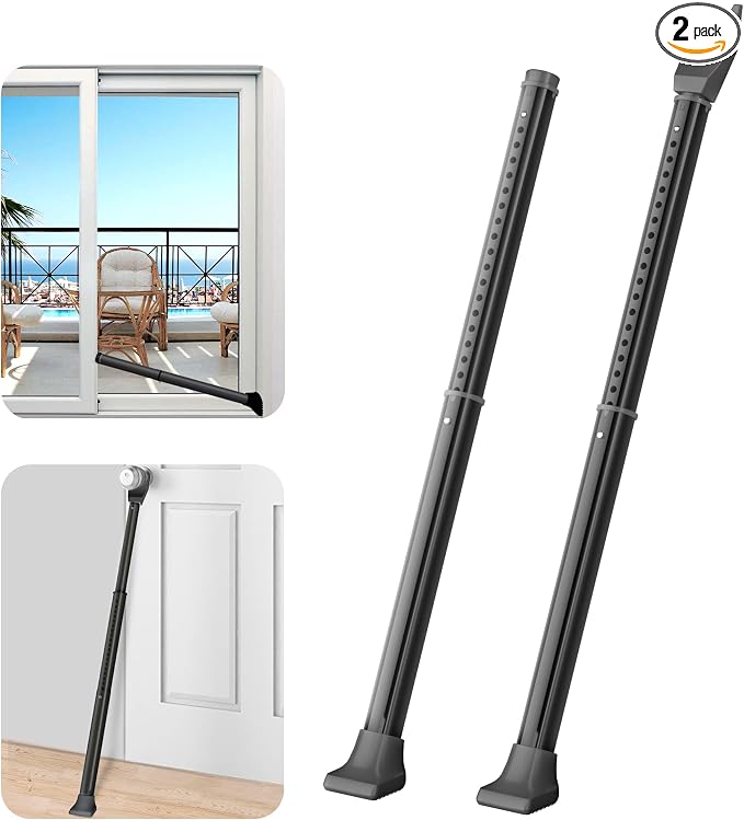 AceMining 2 Pack Door Security Bar, Patio Door Lock, 20-50 in | Sliding Glass Door Security Bar for Patio Door, Window Security and Door Stopper Protection, Black by AceMining