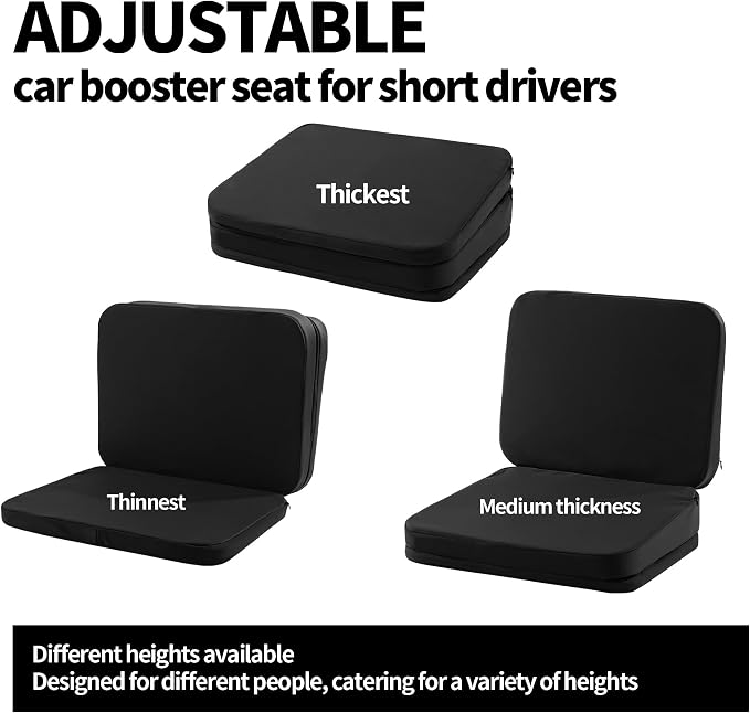 HOMBYS Adjustable Car Booster Seat for Short Drivers, 3 Heights for Different People, Adult Car Seat Cushions for Driving, Supportive Car Seat Pad for Lower Back Pain Reduce, (17"x12.8"x6.3", Black) - Image 4