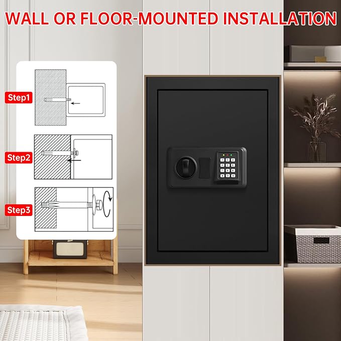 3.5 Cuft Large Safes for Home Use Water and Fireproof, Digital Security Fire Safe Box with Programmable Keypad, Key Lock & Removable Shelf, Anti-Theft Document Safe for Money, Medicine and Valuables - Image 7