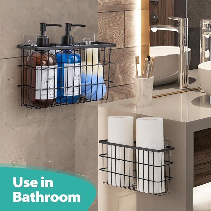 Sinnsally 2 Pack Cabinet Door Organizer,Self Adhesive Lid Organizers Inside Cabinet Storage Boxes,Hanging Storage Basket Organizer Wall Mounted Pantry Caddy Cup Holder for Kitchen,Fridge,Bathroom - Image 4