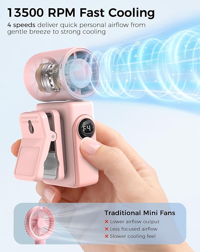 Hotsales Clip-On Portable Fan for Strollers, Handheld Turbo Fan for Travel | Small But Mighty Mini Fan, Detachable 360° Rotating Clip, LED Display, Rechargeable, Summer Outings, Gifts For Women And Men - Image 3