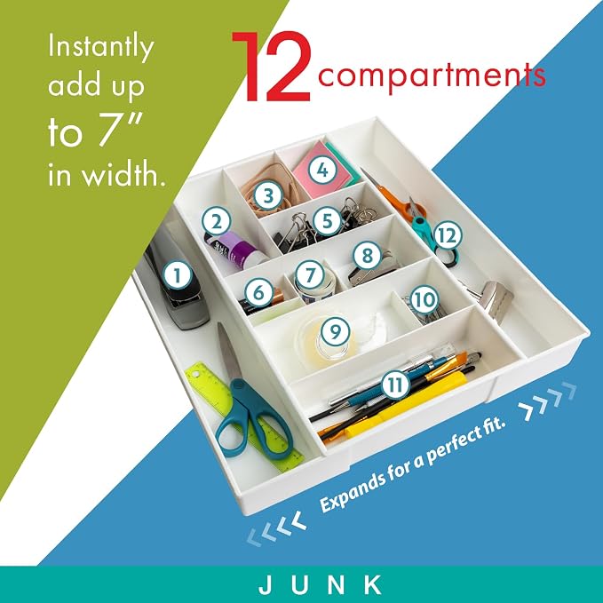 Dial Industries Expandable Junk Drawer Desk Organizer Storage Tray | Adjusts to fit narrow or wide drawers, Keeps pens, tools and small items separated, Great for desks, offices or kitchens - Image 4