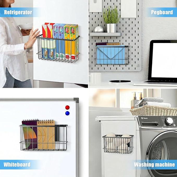 NiHome Magnetic Basket Organizer, Dryer Ball Holder, 2 Pack, Black | Hold Up to 14 Lbs, Fits Fridge or Any Metal Surface, No Drill Install, Saves Space for Home or Office, Medium & Small - Image 5