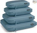 4 Piece Compression Packing Cubes for 3–7 Day Travel, Gray Blue | Wrinkle-Resistant Memory Fabric, Breathable Mesh Panel, Double-Zipper, Small to Large Size Bag, Smart Organization by SOARSAIL