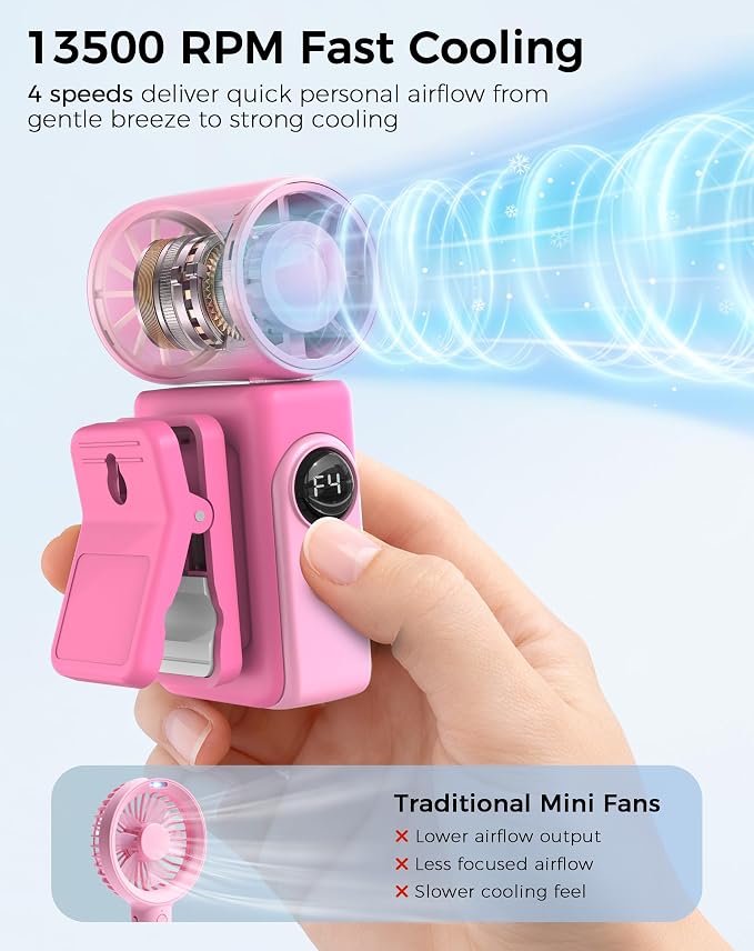 Hotsales Clip-On Portable Fan for Strollers, Handheld Turbo Fan for Travel | Small But Mighty Mini Fan, Detachable 360° Rotating Clip, LED Display, Rechargeable, Summer Outings, Gifts For Women And Men - Image 3