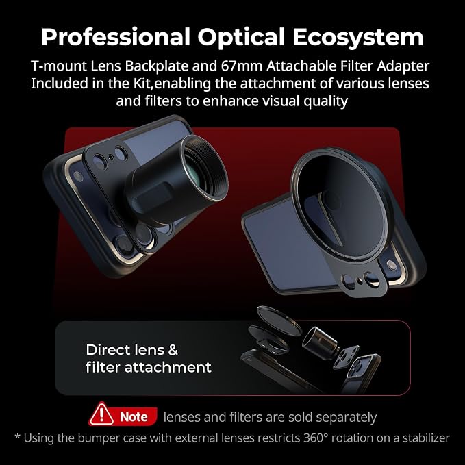 SmallRig FilMov Bumper Phone Case for iPhone 17 Pro, Hollow Back Design with Lens Backplate, 67mm Filter Adapter Compatible with Phone Gimbal Stabilizers, for DJI for Insta360, Black - 5790 - Image 3