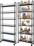 6 Tier Slim Rolling Storage Cart, Mobile Shelving Unit with Wheels, Metal Wire Storage Rack with Baskets for Kitchen Bathroom Office Laundry Narrow Piaces (6in Slim Rolling Cart) by Seadasyoon