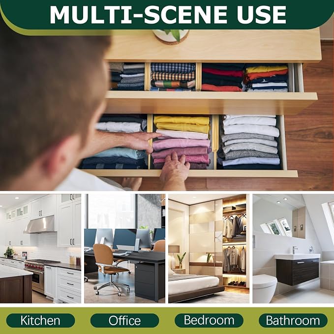 Kitchen Drawer Dividers 6 Pack Bamboo Drawer Organizers | 17-22" Adjustable, Spring Loaded, Expandable Utensil Organizer, Works in Kitchen, Dresser, Closet, Bathroom, Bedroom - Image 3