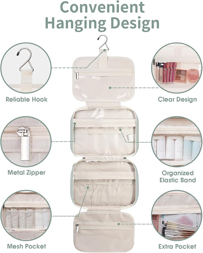 Narwey Travel Toiletry Bag for Women Large Hanging Makeup Bag Organizer Toiletries Bag for Full Size Essentials Accessories Cosmetics (Mint Green (Large)) - Image 7