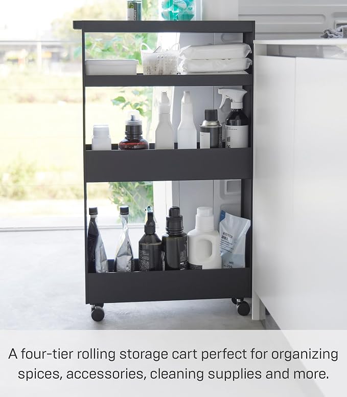 YAMAZAKI Home Tower Slim 4-Tier Rolling Storage Cart – Mobile Organizer for Kitchen Or Bathroom, 31.7" - Steel - - Image 3