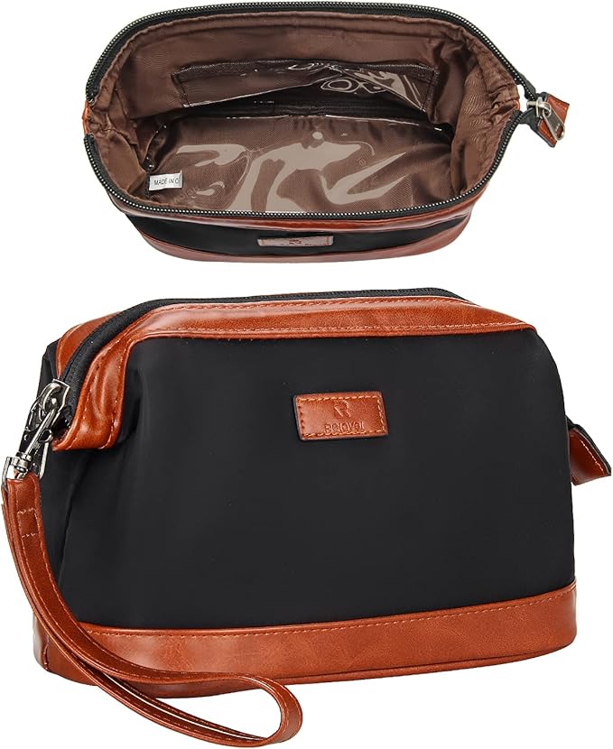 Relavel Travel Makeup Bag, Cosmetic Bag with Multiple Function | Zipper Pouch for Purse Large Capacity Toiletry Bag Portable Waterproof Travel Accessories Skincare Make Up Bag, Brown by Relavel