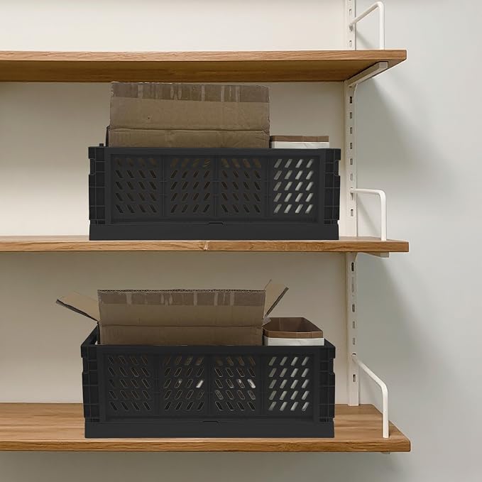 2 Pack Mini Foldable Small Plastic Baskets for Organizing and Storage，Collapsible Storage Crates,Mini Bins for Home Kitchen Bedroom Bathroom Office (Black, Extra Large 16x11x6) - Image 7