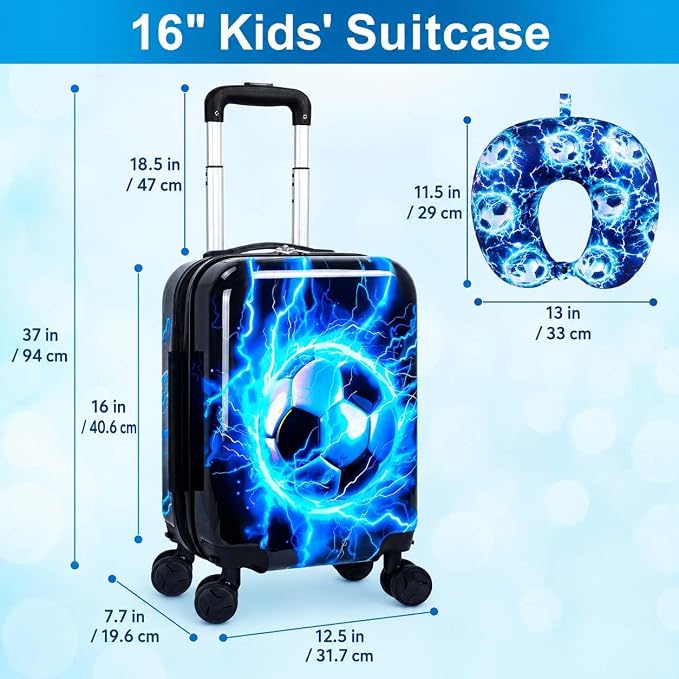 Lightweight Hardshell Spinner Kids Carry On Luggage Set 2PCS with Wheels - Airplane Approved Suitcase for Boys & Children Ages 3-10, Lightning Soccer Rolling Suitcases for Elementary Toddler Travel - Image 5