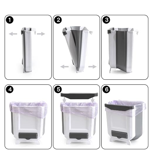Hanging Kitchen Trash Can, Foldable Waste Bin for Kitchen, Collapsible Hang Small Plastic Garbage Can 2.4 Gallon for Cabinet/Car/Bedroom/Bathroom (White) - Image 3