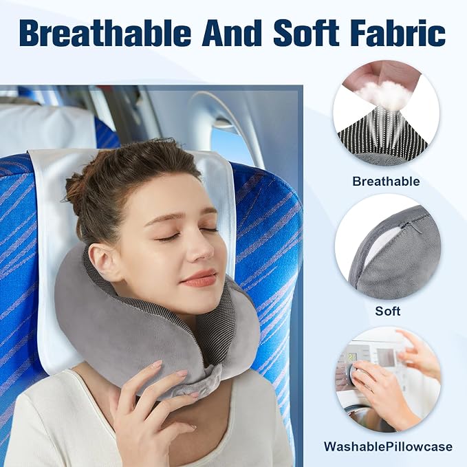Cirorld Neck Pillow for Traveling, Travel Pillows for Airplanes,100% Pure Memory Foam Travel Neck Pillow, Adjustable Flight Pillow, Portable Plane Accessories with Eye Mask, Earplugs, Carry Bag - Image 6