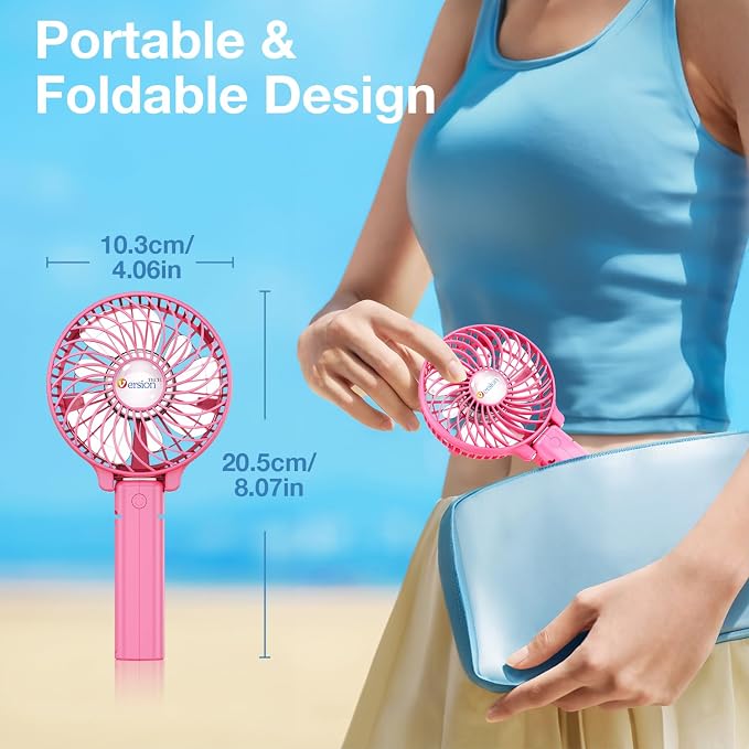VersionTECH. Portable Handheld Fan, Powerful+Durable+4000mAh+180° Foldable, Mini Table Fans with USB Rechargeable Battery Operated Cooling Accessories for Personal Use, Travel, Office Pink - Image 7