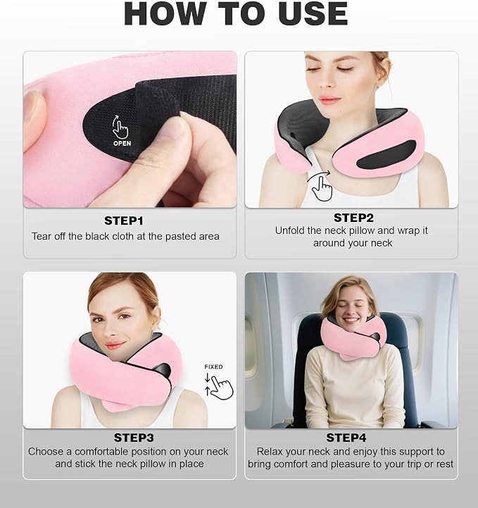 Travel Neck Pillow, Newly Upgraded Hooded Neck Pillow,100% Pure Memory Foam Travel Pillow for Flight Headrest Sleep,Portable Aircraft Accessory,Suitable for use in Plane/Car/Office(Pink) - Image 5