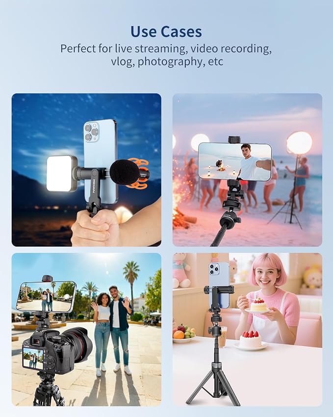 Lightweight Universal Phone Tripod Mount Adapter with 1/4" Screw and Cold Shoes, 360° Rotates Adjustable Smartphone Clamp Holder, Compatible with iPhone/Samsung/Andriods/Camera for Photography - Image 5