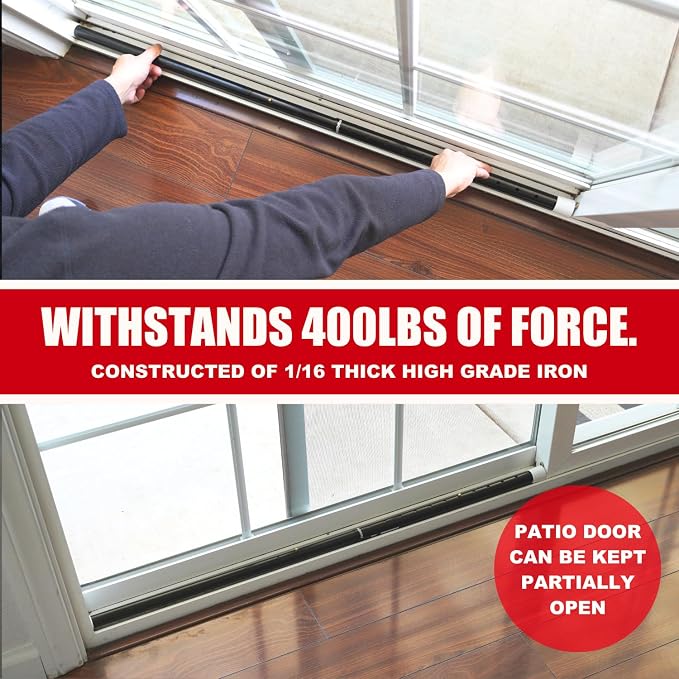SecurityMan 2-in-1 Door Security Bar & Sliding Patio Door Security Bar (2 Pack) via Interchangeable Caps - Constructed of High Grade Iron - Black - Image 5