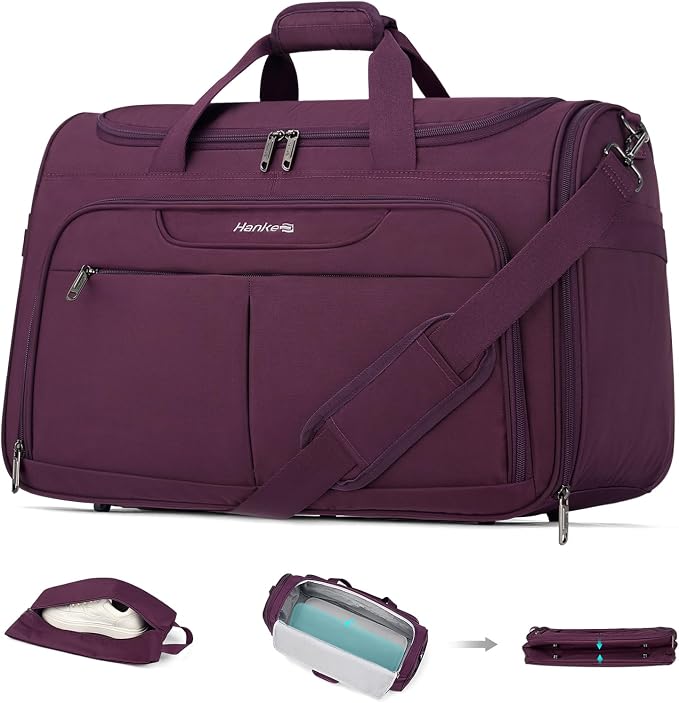 Hanke Carry On luggage Bags for Travel, Large Foldable Duffle Bag for Travel, Softside Lightweight Travel Bag Carry On Bags for Airplanes Women, Travel Tote Bags for Women Men.（Purple） by Hanke
