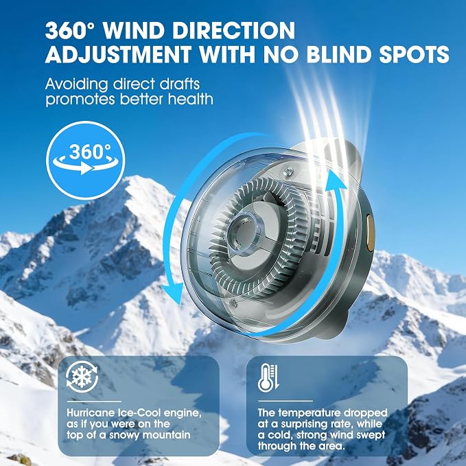 Timeno Portable Clip-On Bladeless Fan, Mini USB Rechargeable 360° Rotatable Fan, 3-Speed Silent Personal Cooling Fan for Outdoor Travel Office (Green) - Image 8