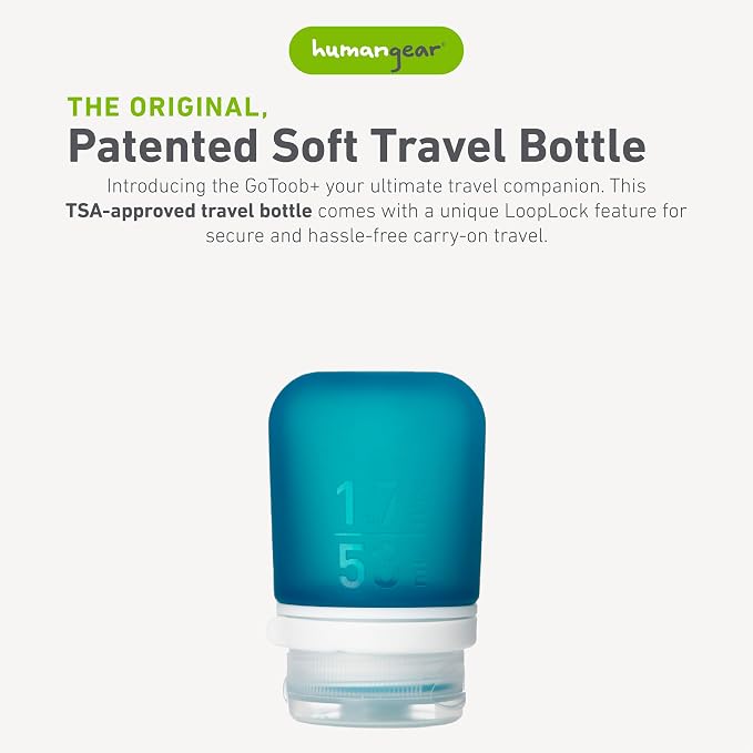 humangear GoToob+ (Small) | Refillable Silicone Travel Bottle | Locking Lid | Food-Safe Material | Teal, Small (1.7 fl.oz; 53ml) | Refillable & Leak-Proof Silicone Travel Size Bottles with Locking Cap for Toiletries, Camping & TSA Carry-On - Image 2