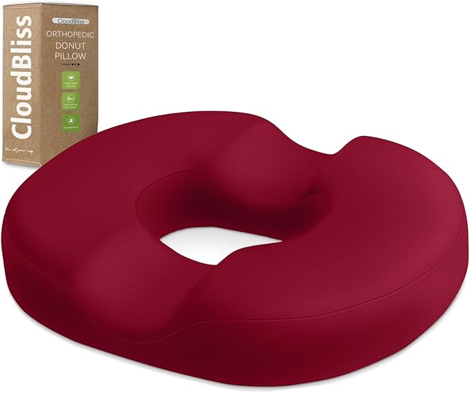 CloudBliss Donut Pillow Stadium Seat Cushion for Tailbone Pain Relief and Hemorrhoids, Memory Foam Seat Chair Cushion, Portable Seat Cushions for Bleachers, Car, Home & Office by CloudBliss