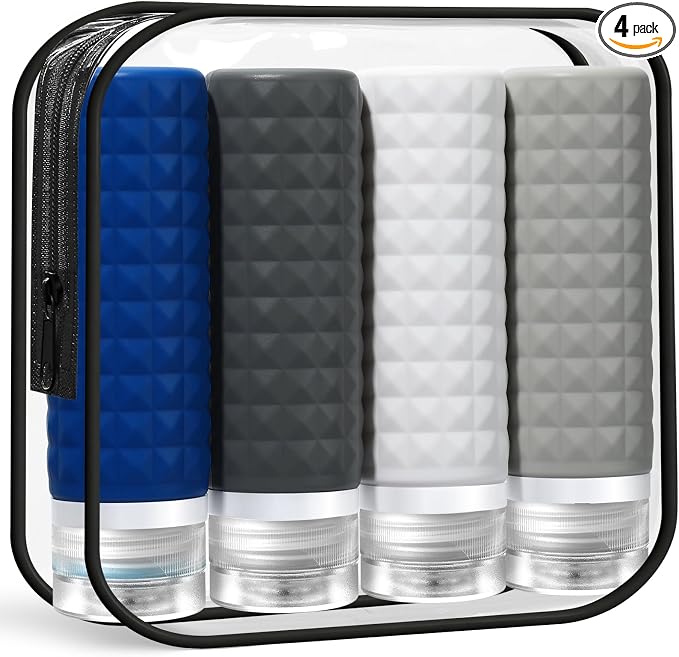 Travel Bottles for Toiletries, TSA Approved Travel Size Containers, Leak Proof Silicone Shampoo Bottles, Small Toiletry Containers with Clear Bag for Shampoo Conditioner Lotion by FIRSTFOOBY