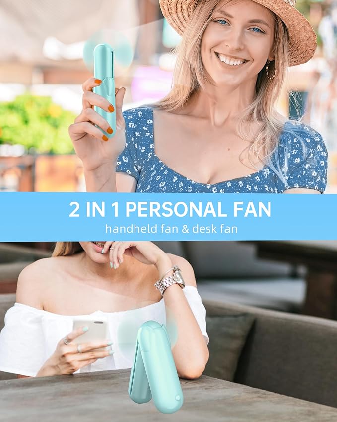 Mini Handheld Fan, Portable Hand Fan with USB Rechargeable, 2000 mAh Battery Operated, 3 Speeds Adjustable, 2 IN 1 Small Personal Pocket Fan for Women Girls Travel Outdoor - Image 6