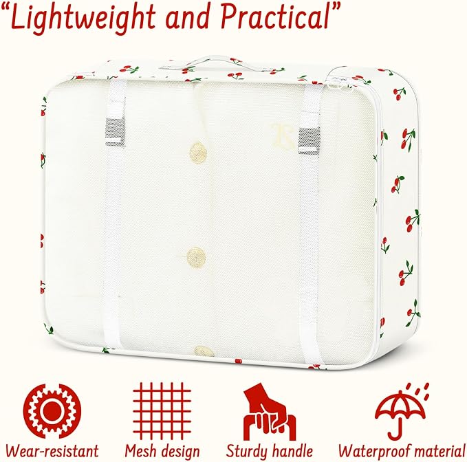 9 Set Packing Cubes for Travel Essentials - Lightweight Carry-On Luggage Organizer Bags with Shoe, Clothes & Laundry Bags for Airplane, Family & Business Travel, White Cherry - Image 6