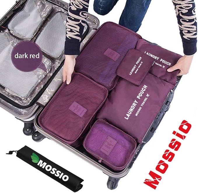 Mossio 7 Set Packing Cubes with Shoe Bag - Compression Travel Luggage Organizer by Mossio