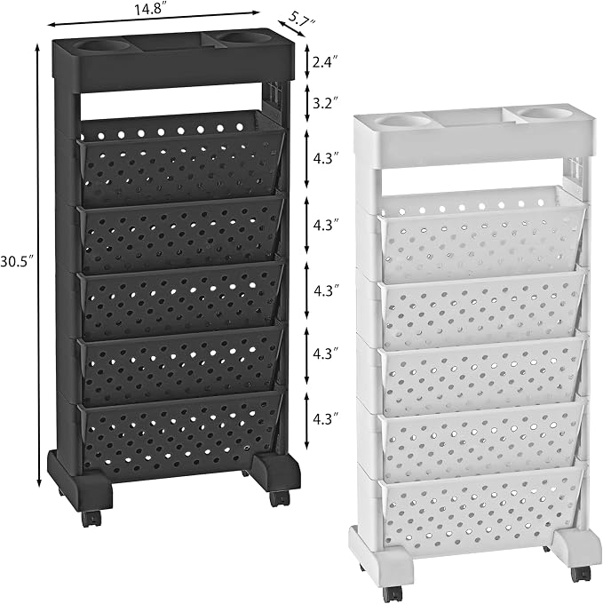 BYFU 6-Tier Rolling Bookshelf Cart, Black | Movable with Wheels, File Paper Storage Organizer, For Home Office Study Classroom - Image 3