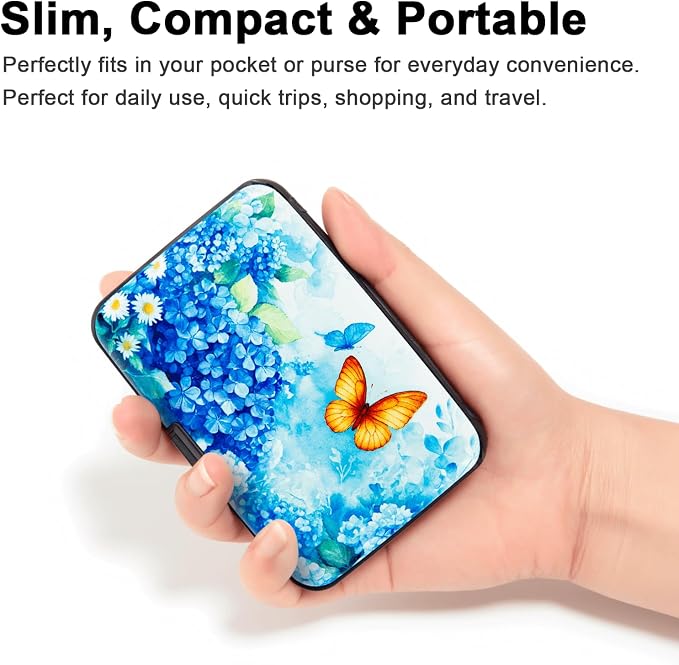 Credit Card Holder for Women Men RFID Blocking Wallet Small Business Metal Slim Mini Aluminum Hard Case (Hydrangeas Butterflies) - Image 4