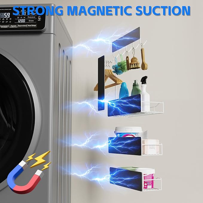 Magnetic Spice Rack for Refrigerator, 5 Pack Magnetic Fridge Organizer Shelves, Strong Magnetic Hold, No Drilling, Space Saving Storage Rack for Kitchen & Washing Machine Organizer (White) - Image 3