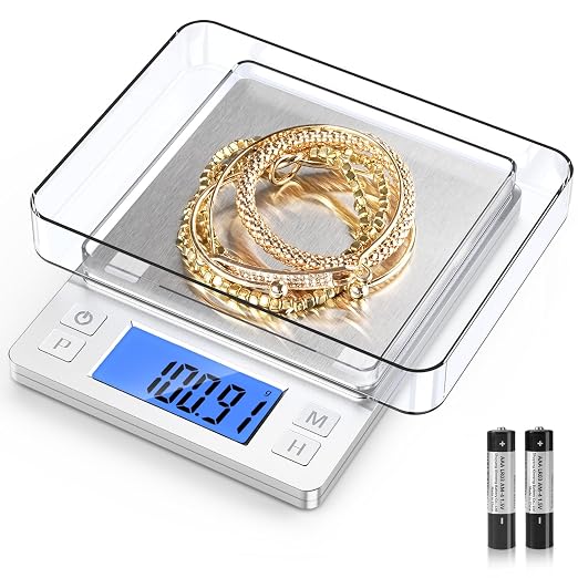 BOMATA 0.01g High Precision Jewelry Scale, 1000g Digital Gram Scale, Silver | Small & Portable Design with Hold, Tare & Counting Function, Precise for Gold, Bullion, Coins, Gemstones & Crafts by BOMATA