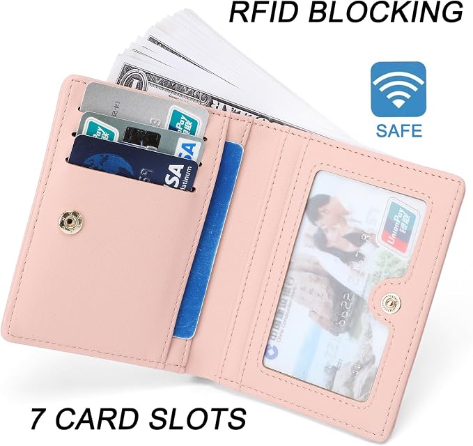 Small Women Wallet RFID Blocking Bifold Pocket Wallet Slim Compact Ladies Purse Mini Wallets For Women (Pink) - Image 3