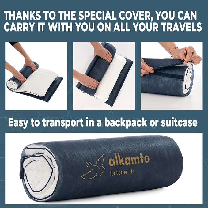 alkamto Memory Foam Pillow 27.5X 18 in”– Ergonomic Neck Support Pillow – Oeko-Tex Certified – Breathable & Thermoregulating Cover – Ideal for Back & Side Sleepers (27.5" (L) × 18" (W) × 4.7" (H)) - Image 3