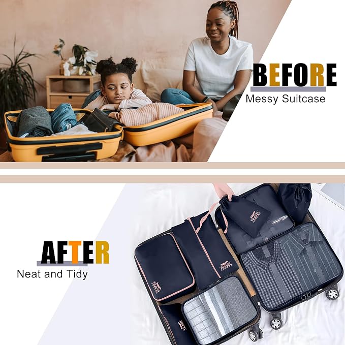Packing Cubes for Travel- 8 Set Luggage Organizer Bags for Family, Mesh Breathable Travel Packing Cubes for Suitcases Durable Travel Essentials Bags Set (Navy Blue, 10 Set) - Image 4