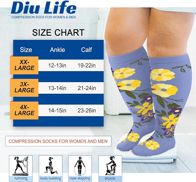 Diu Life Plus Size Compression Socks for Women & Men 15-20 mmhg Extra Wide Calf Knee High Support Socks for Circulation - Image 4