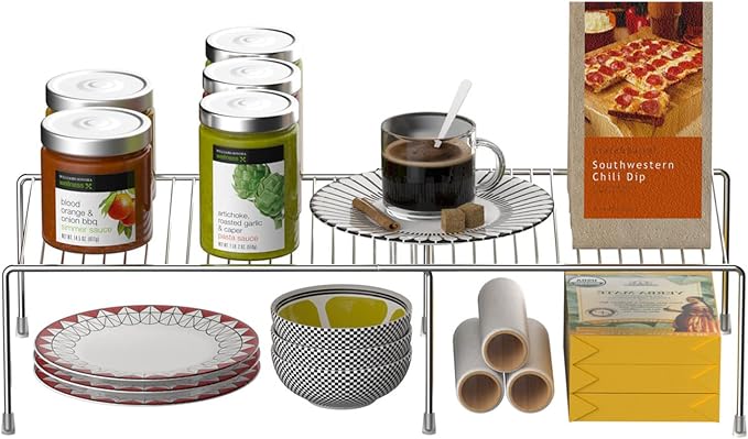 Kitchen Cabinet Expandable Shelf Organizers Set of 4, Adjustable Metal Wire Pantry Storage Shelves, Plate Dish Organizer Rack for Cabinets, Cupboard, Counter, Freezer, Countertop, Chrome - Image 4