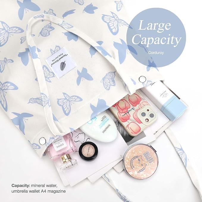 LHMTQVK Corduroy Tote Bags for Women, Large Capacity Tote Purse Reusable Grocery Shoulder Bag with Inner Pockets - Image 4