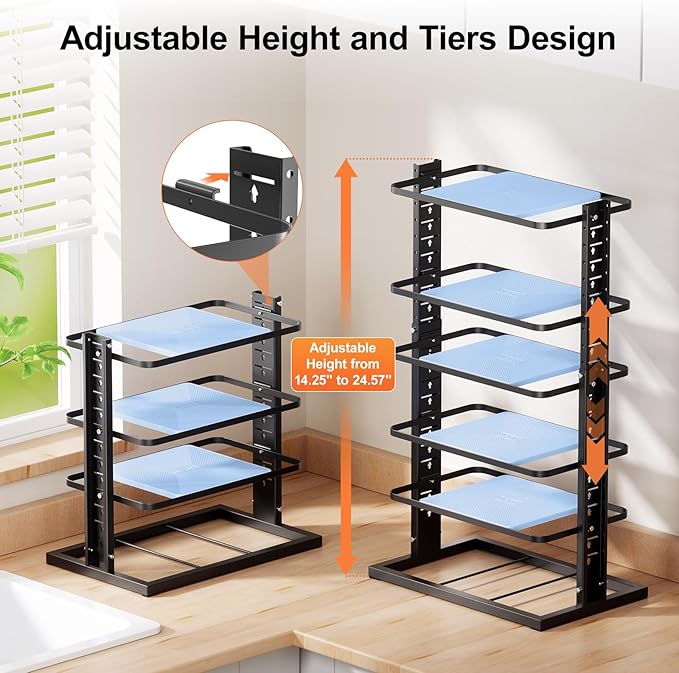 LAMU Pots and Pans Organizer for under Cabinet, 6-Tier Heavy Duty Pan Pot Organizers inside Cabinet Adjustable 14 to 24.57", Pot Rack Kitchen Cabinet Organization and Storage Holds up to 12" Cookware - Image 4