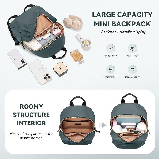 Small Backpack for Women, Cute Backpack Casual Work Daypack Purse for College Travel, fit 9.7 Inch, Dark Green - Image 5