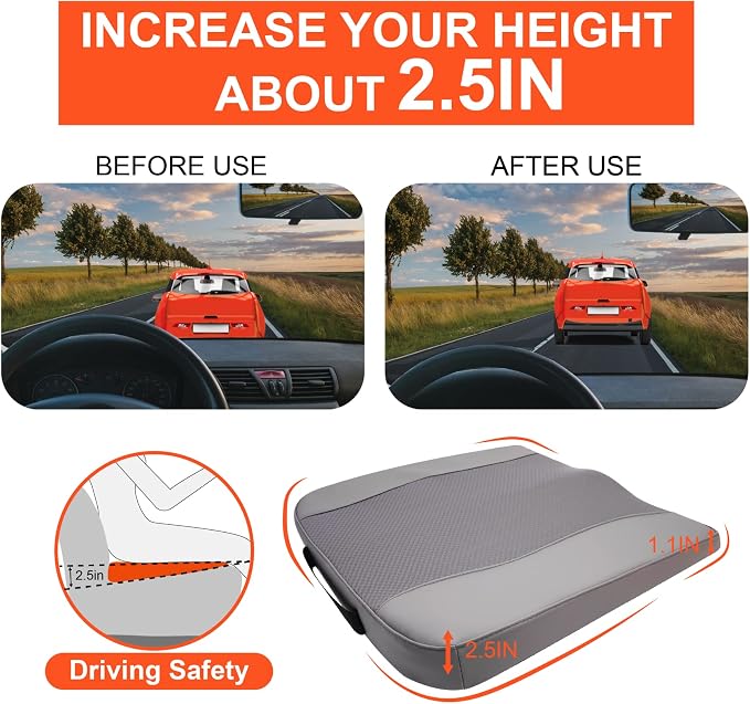 Lofty Aim Car Seat Cushion, Memory Foam Car Seat Cushions for Long Driving | Comfy Car Seat Pillow for Pain Relief, Driver Seat Cushion Adds Height, Butt Cushion for Car, Truck, Office Chair, Gray - Image 3